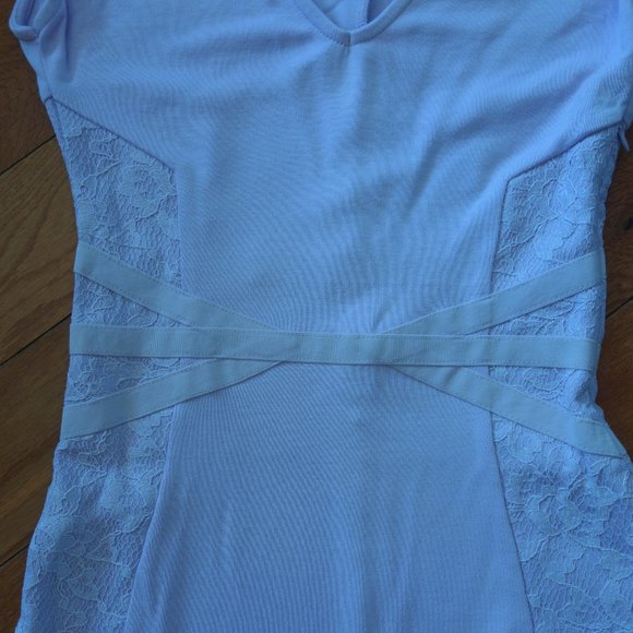 French Connection Lilac Purple Bandage Bodycon Lace Sided Cocktail Dress Size 0 - Picture 4 of 14